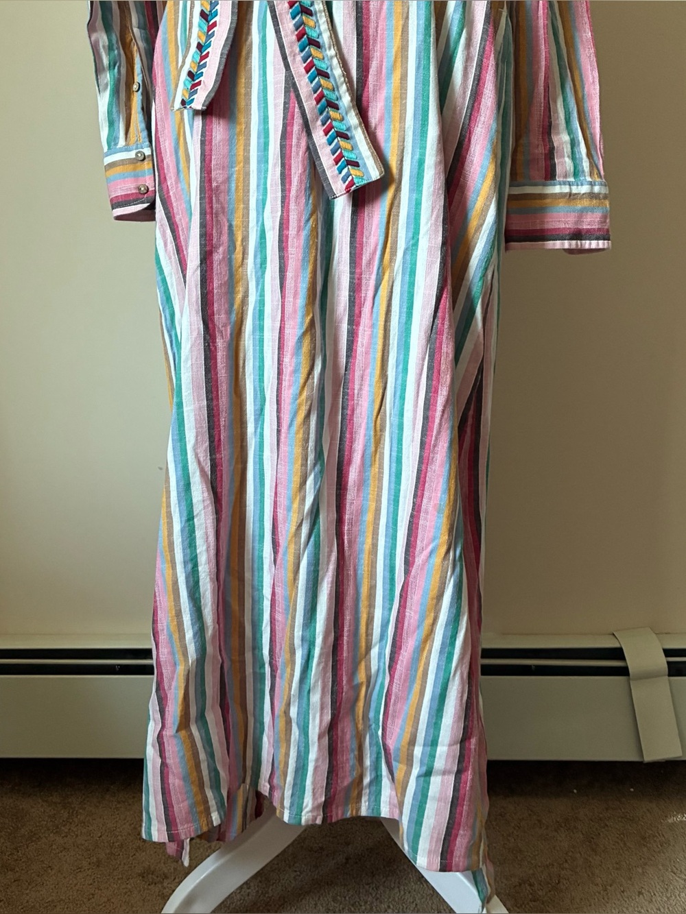 Xirena Striped Tie Waist Button Front Resort Boho Maxi Dress size XS - Picture 7 of 12